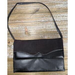 Vintage Black Leather Shoulder Bag Minimalist 90s Y2K Baguette Clutch Chic‎